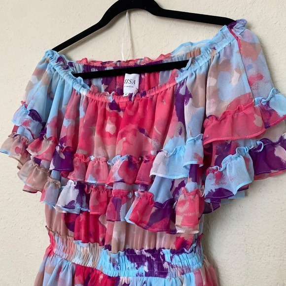 MISA Los Angeles Isella Ruffled Floral Mini Dress pink blue size M‎ - Picture 4 of 10